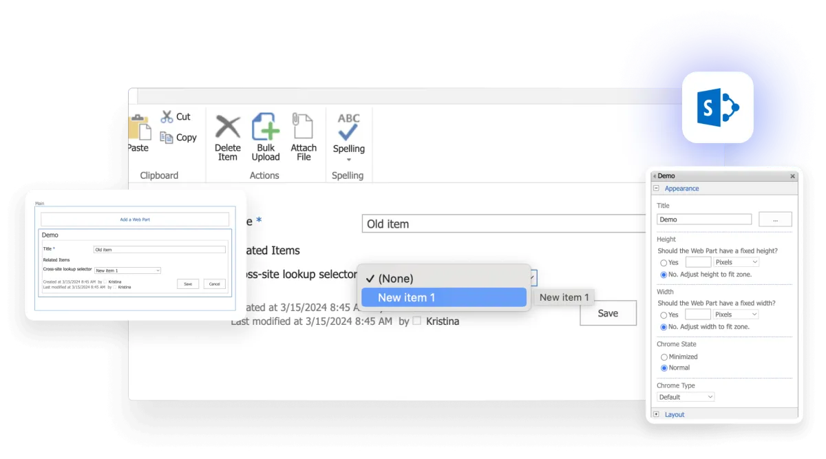 Virto Cascade Lookup Web Part interface