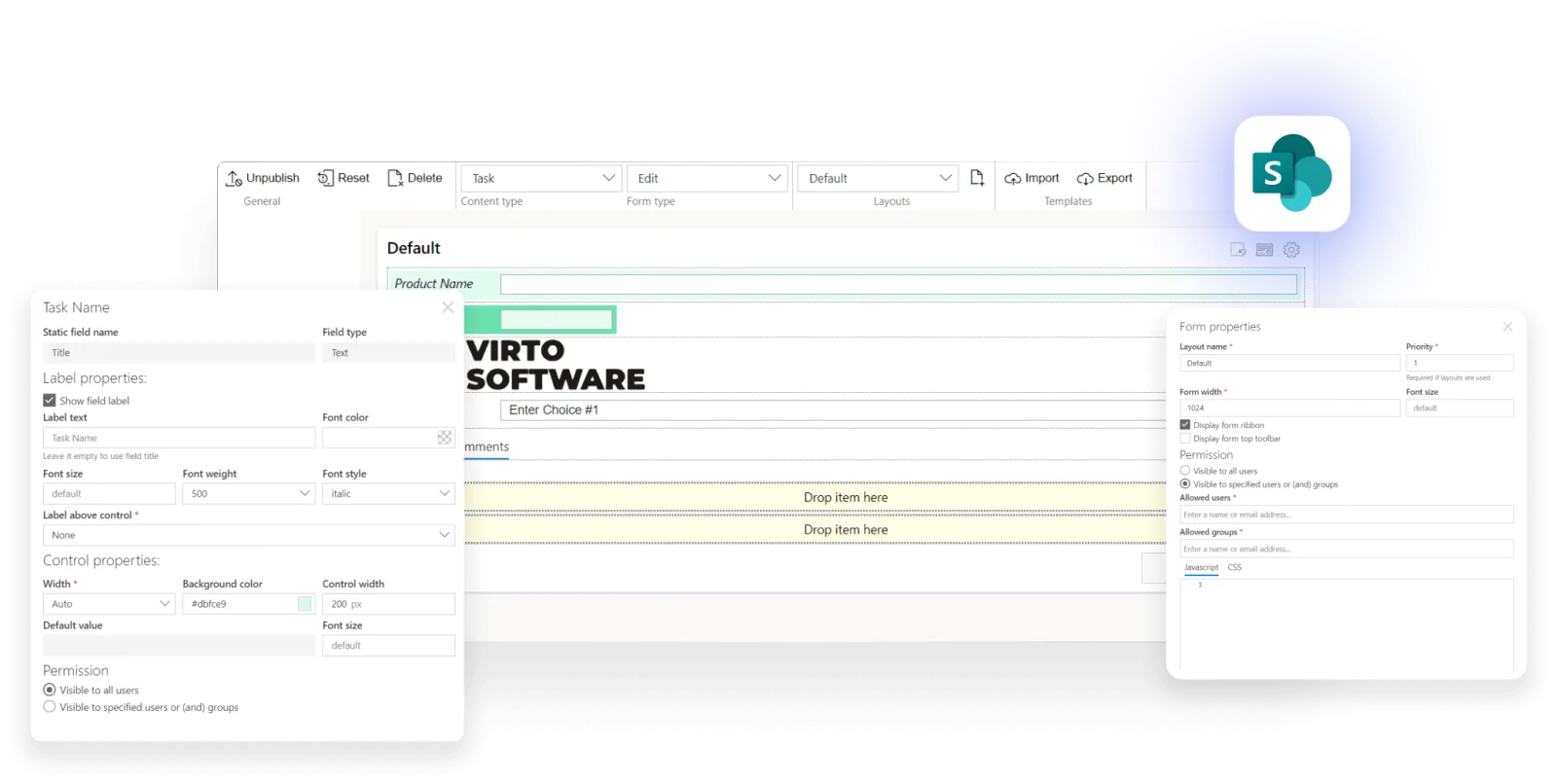 Virto Form Designer interface