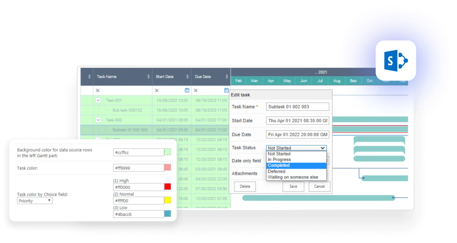 Virto Gantt Chart Web Part interface