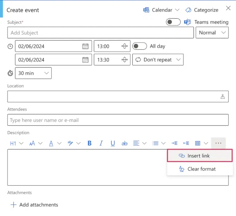 Insert meeting link with Join button