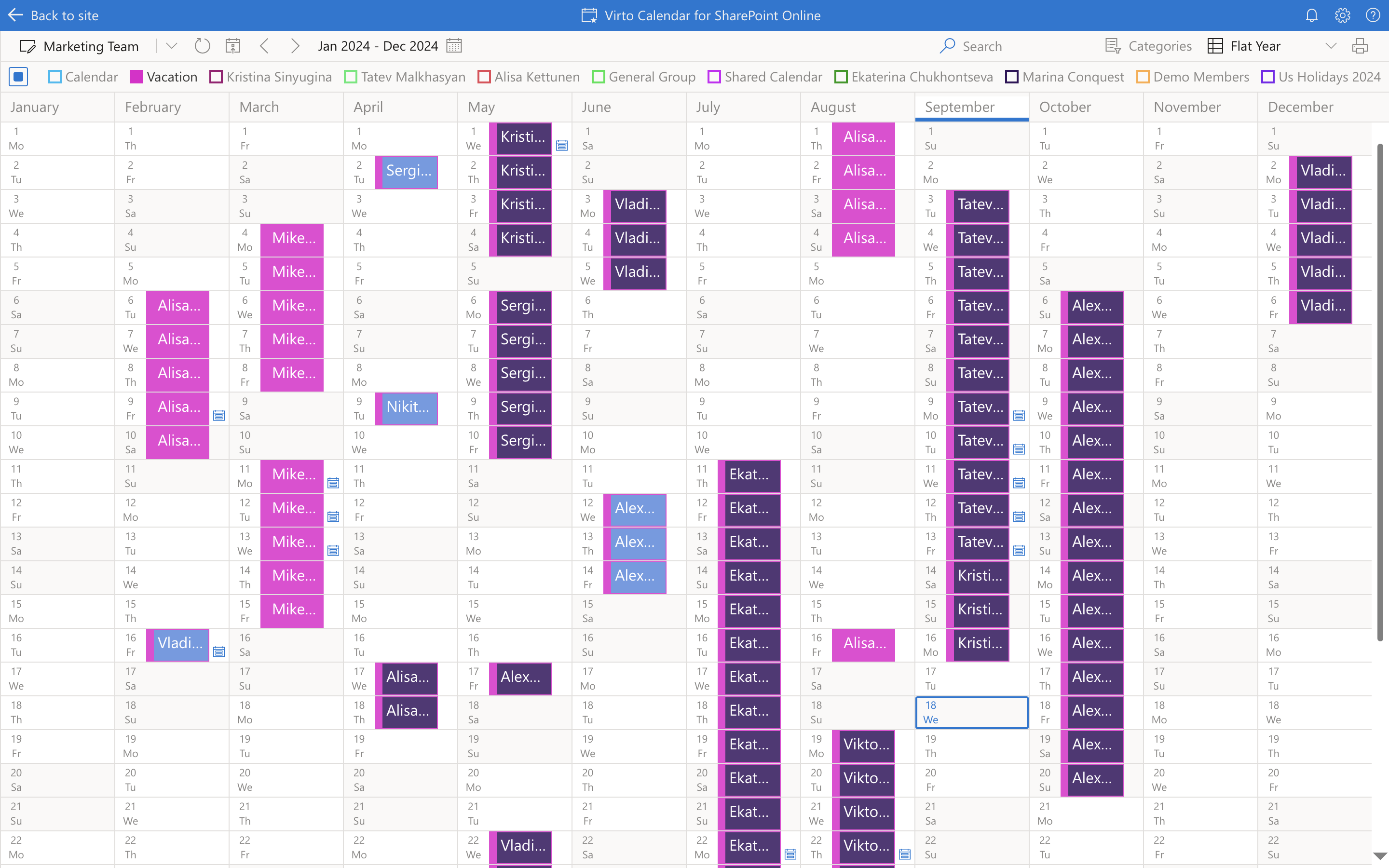 flat year view in virto calendar