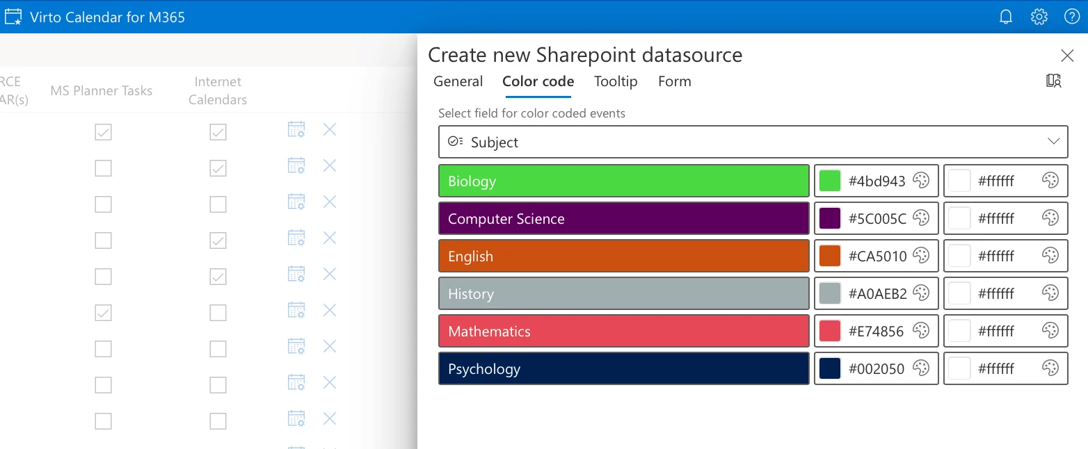 Color-coding by Subject in Virto Calendar App