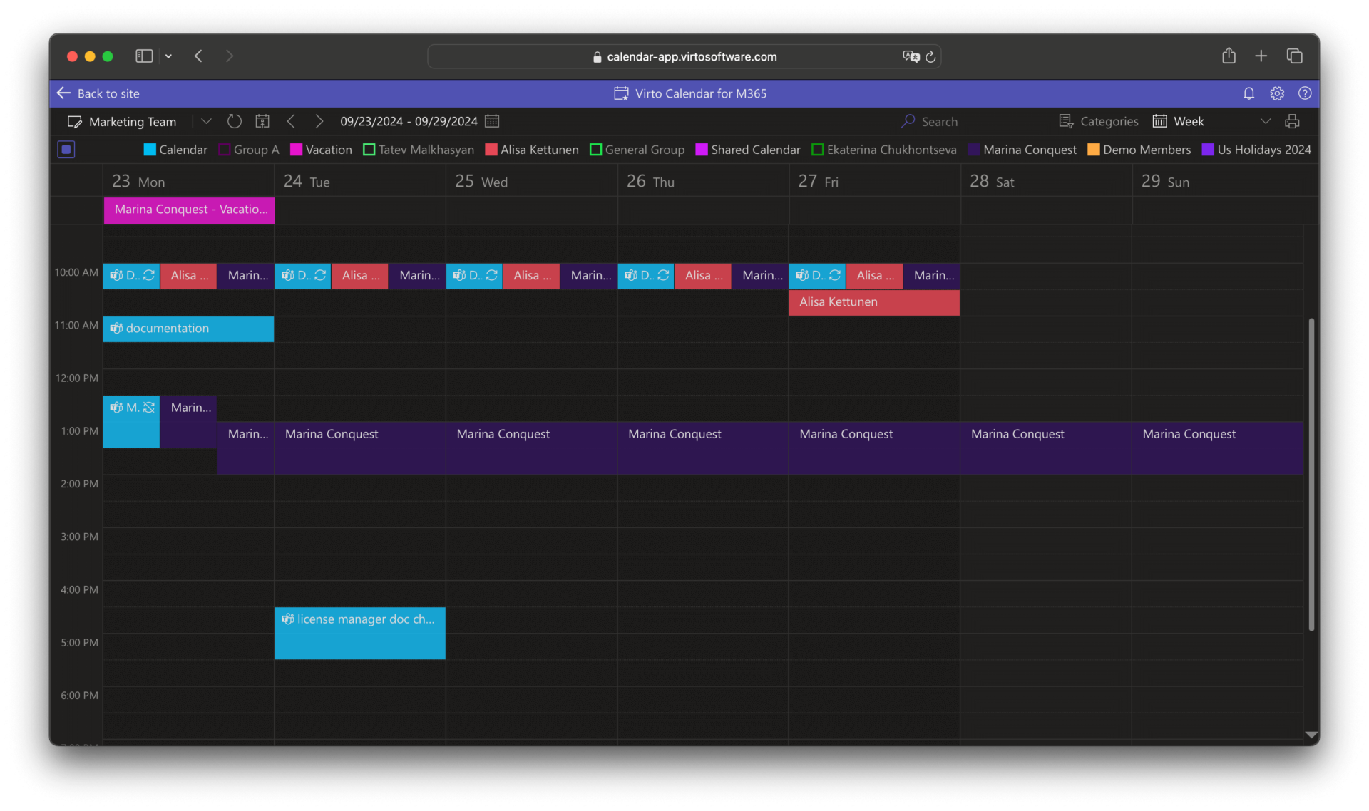 Virto Calendar dark theme