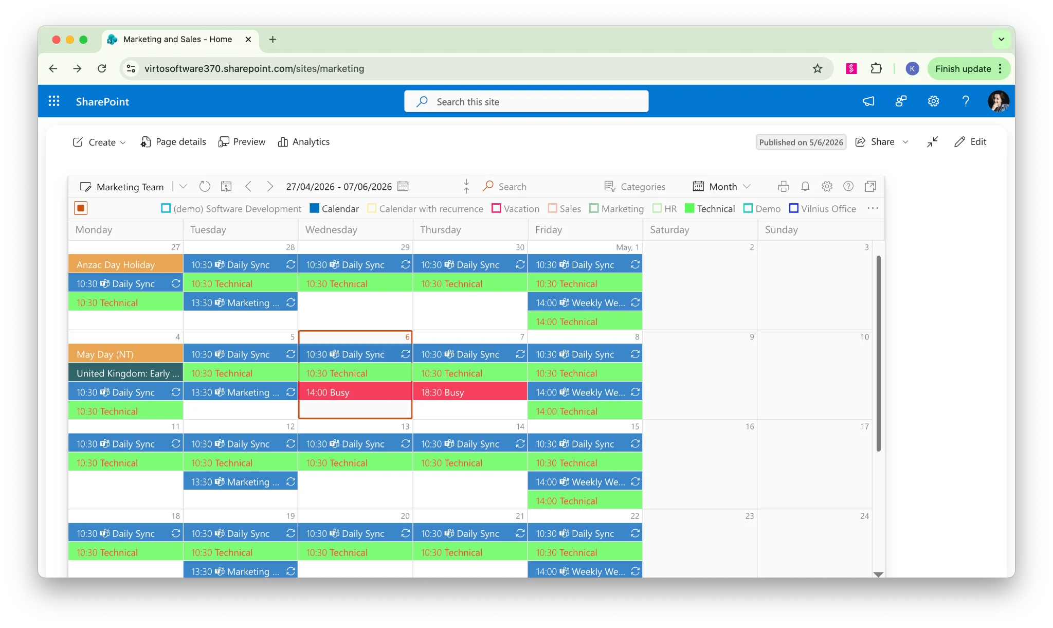 Master calendar data flow architecture diagram