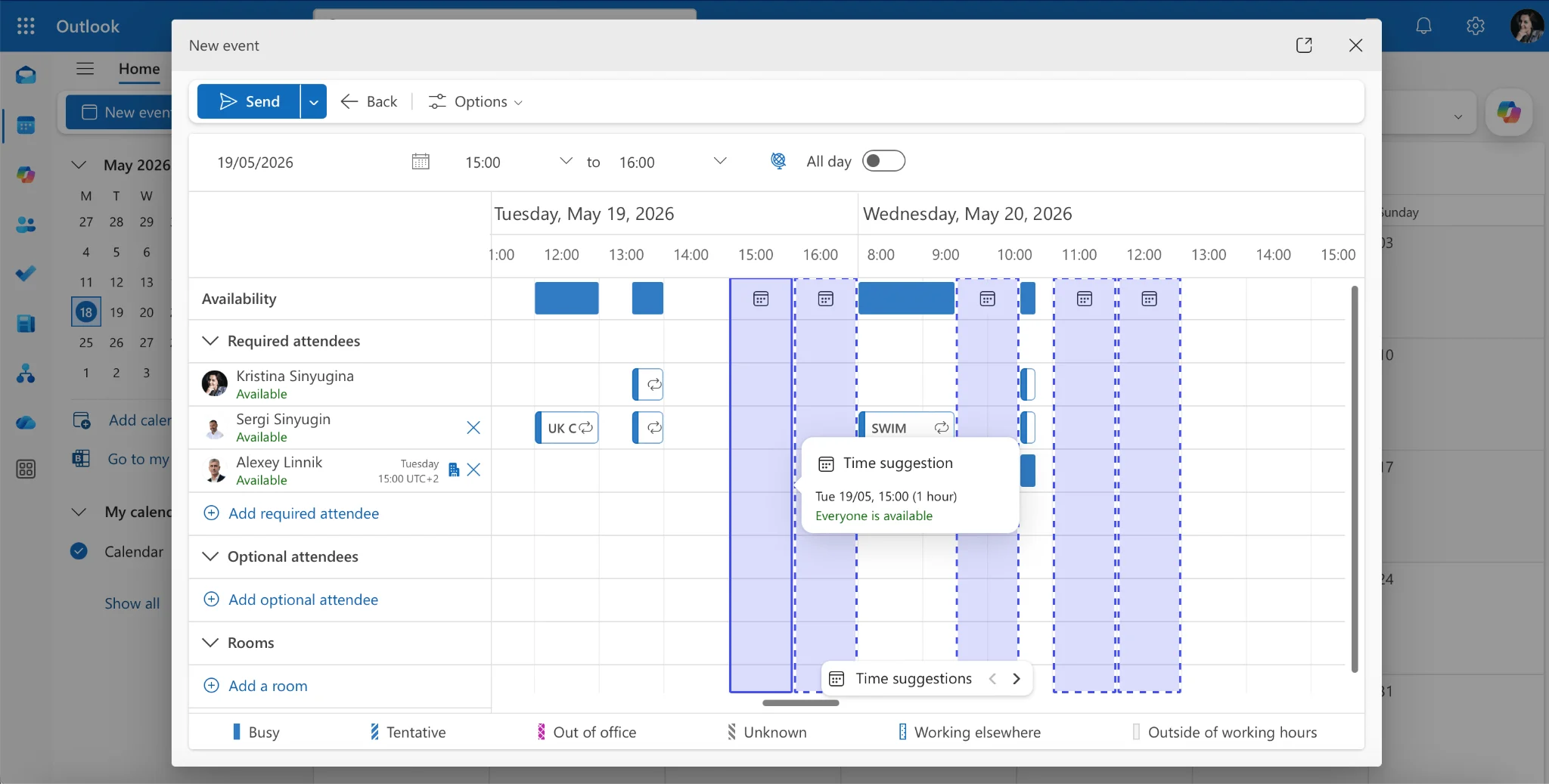 Outlook Scheduling Assistant busy bars view