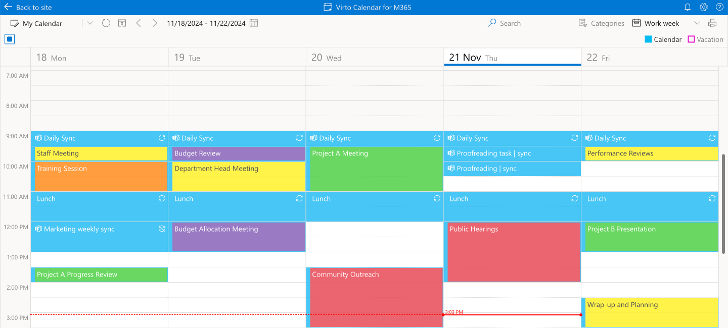 Pic. 6. Sample color-coded Virto Calendar.
