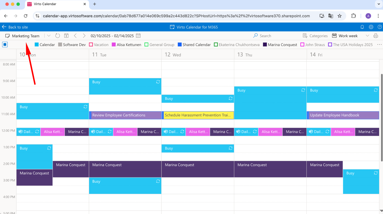 Pic. 4. Sample Virto Calendar App for teams.