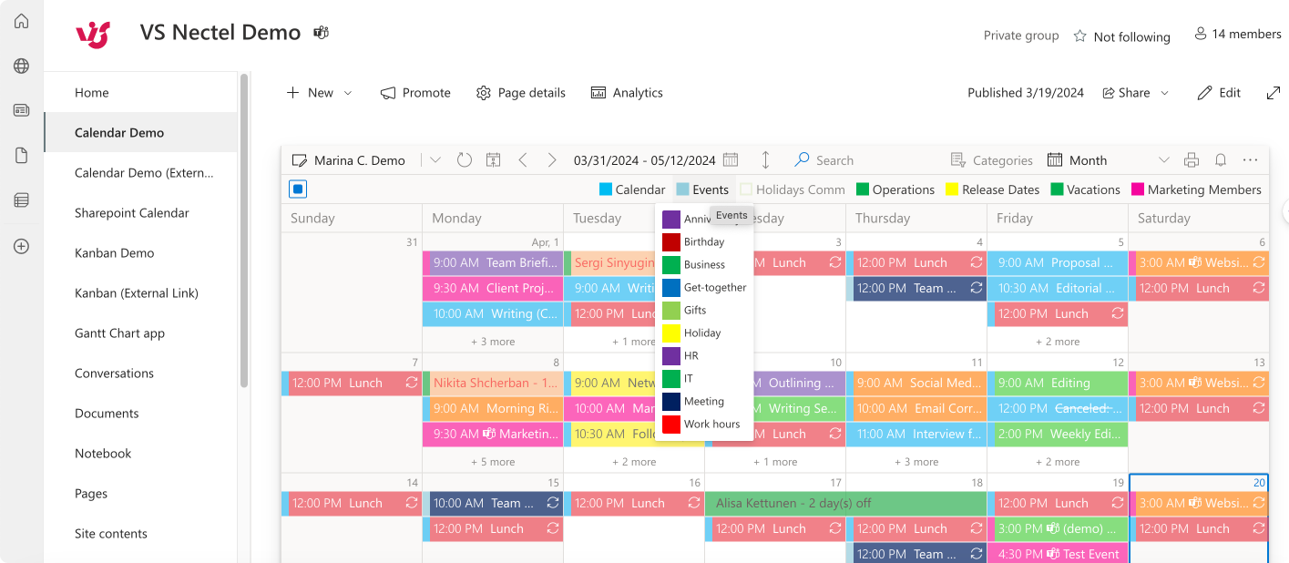 Pic. 5. Sample color-coded Virto Calendar overlaid view.