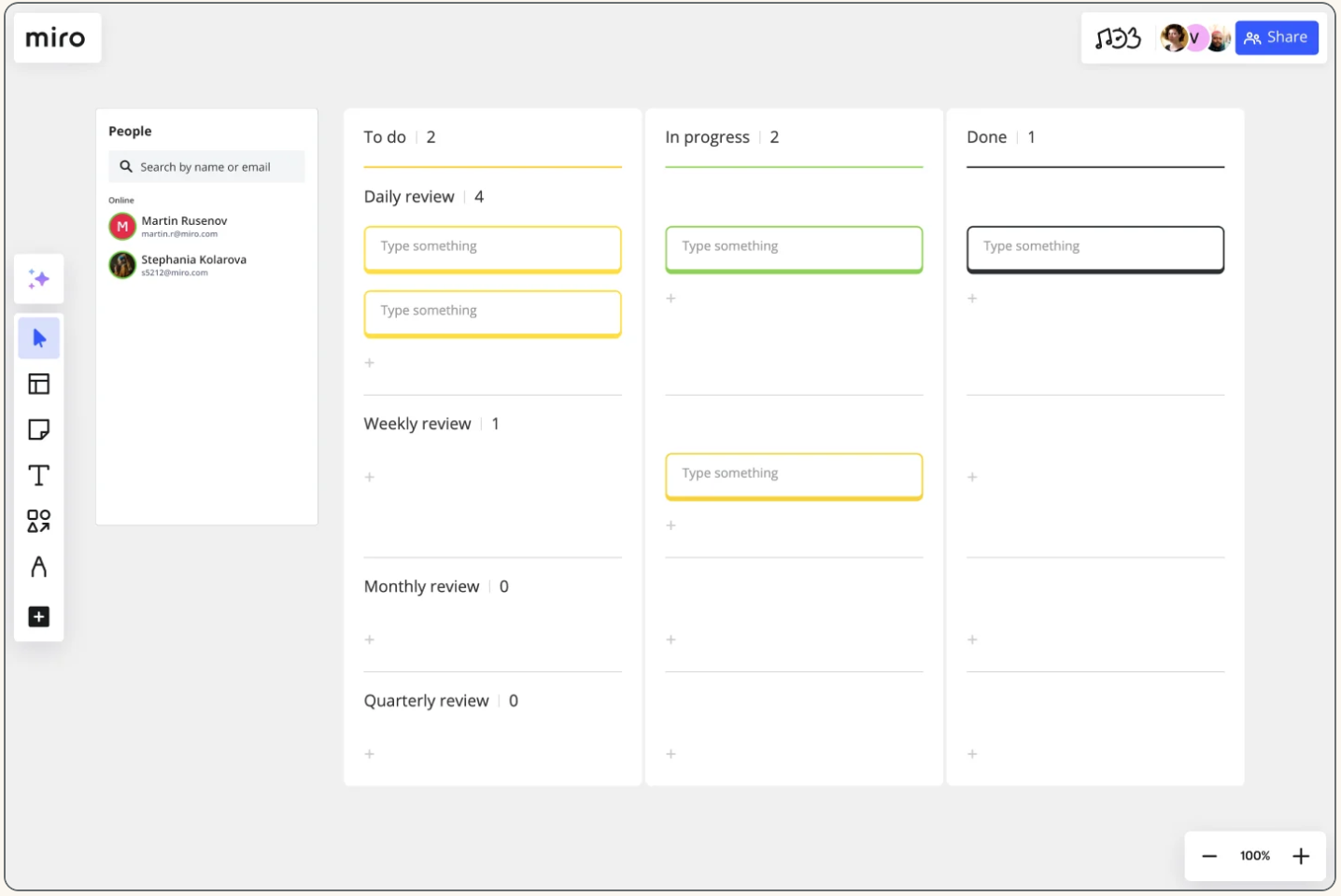 Kanban template from Miro.