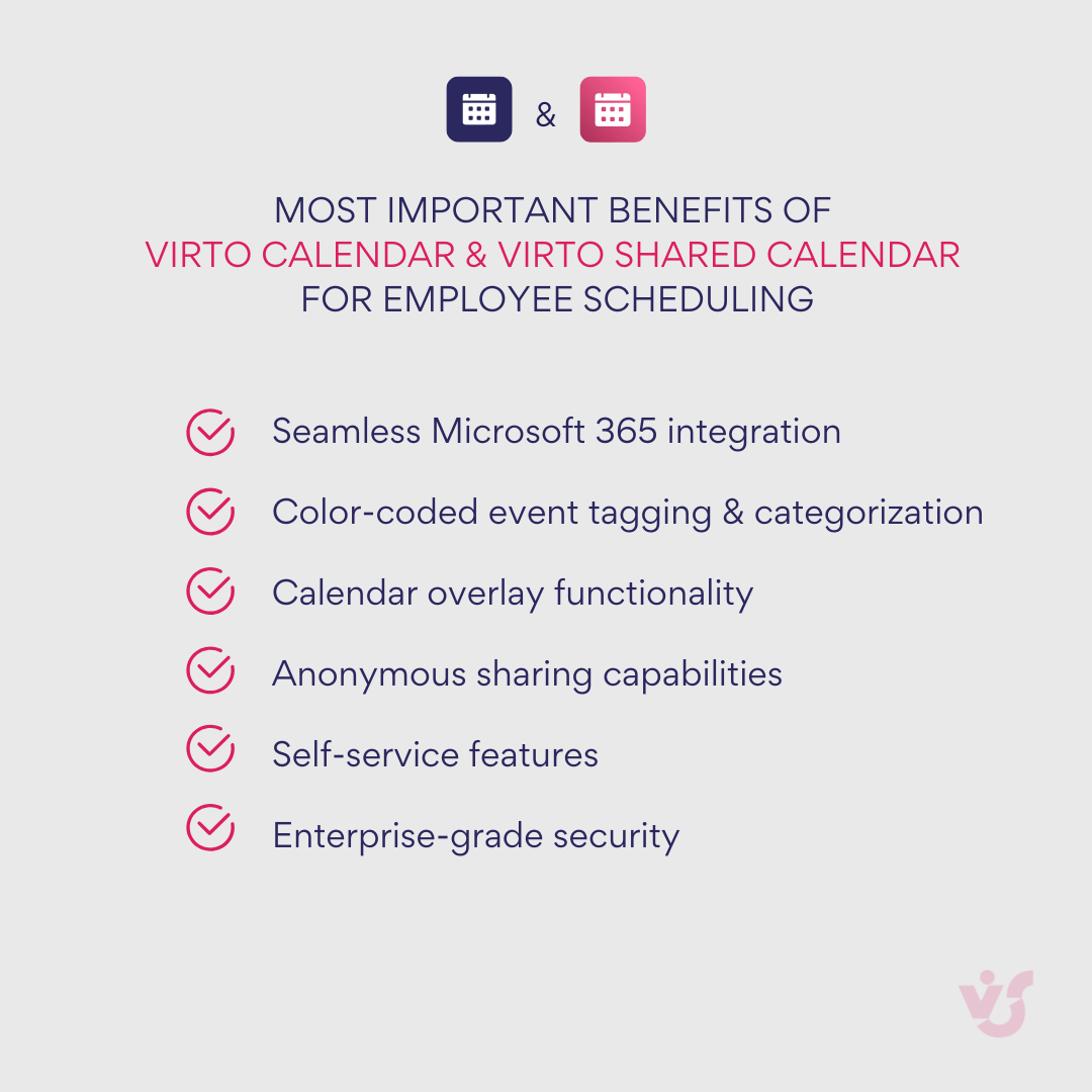 Most important benefits of Virto Calendar & Virto Shared Calendar for employee scheduling