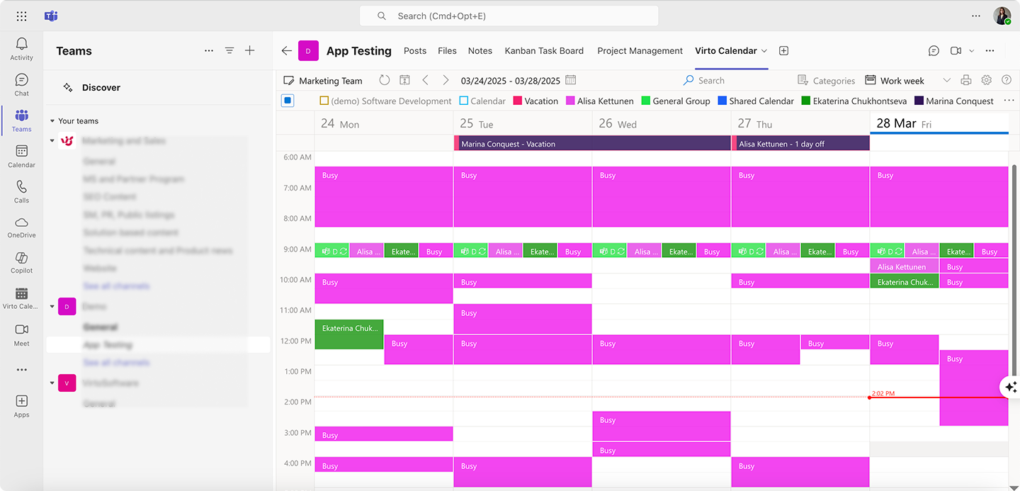 Sample Virto Calendar in Teams