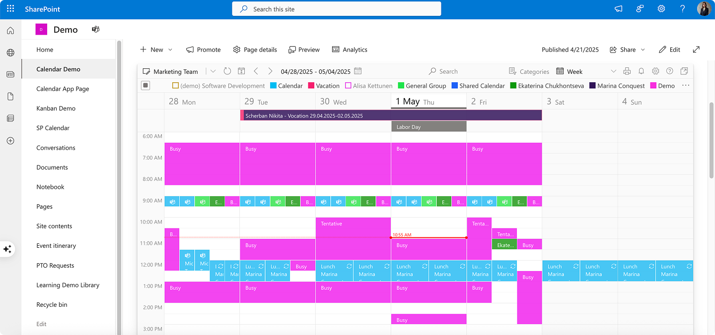 Virto Kalender-App in SharePoint