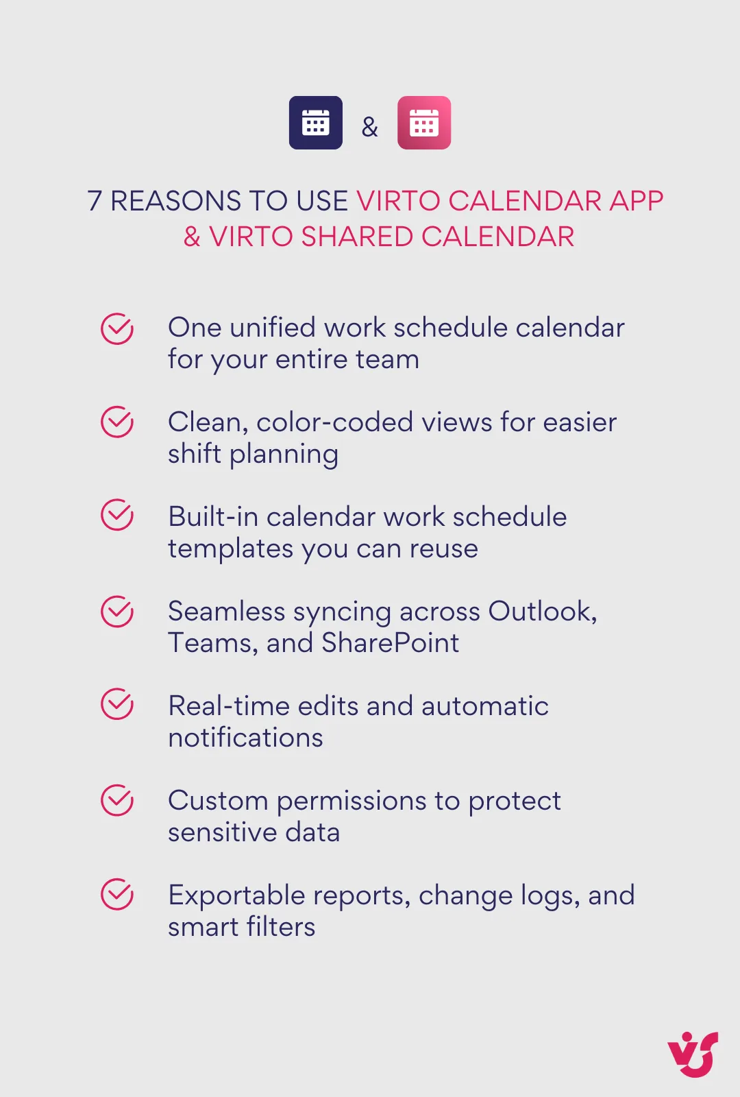 7 reasons to use Virto Calendar App and Virto Shared Calendar.