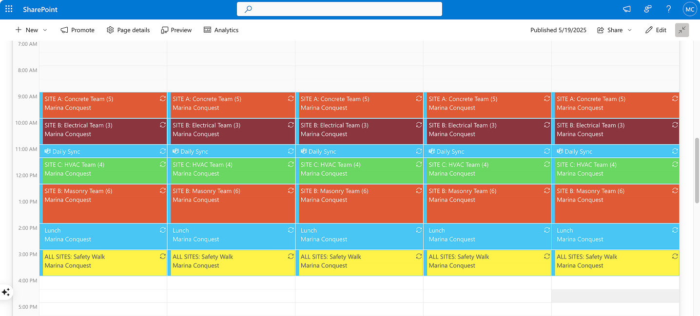 Sample Virto Calendar for Sharepoint