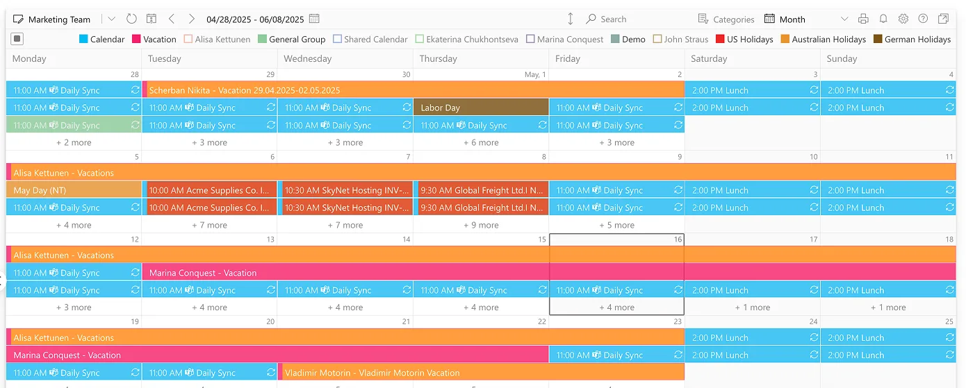 Sample Virto Calendar in SharePoint.