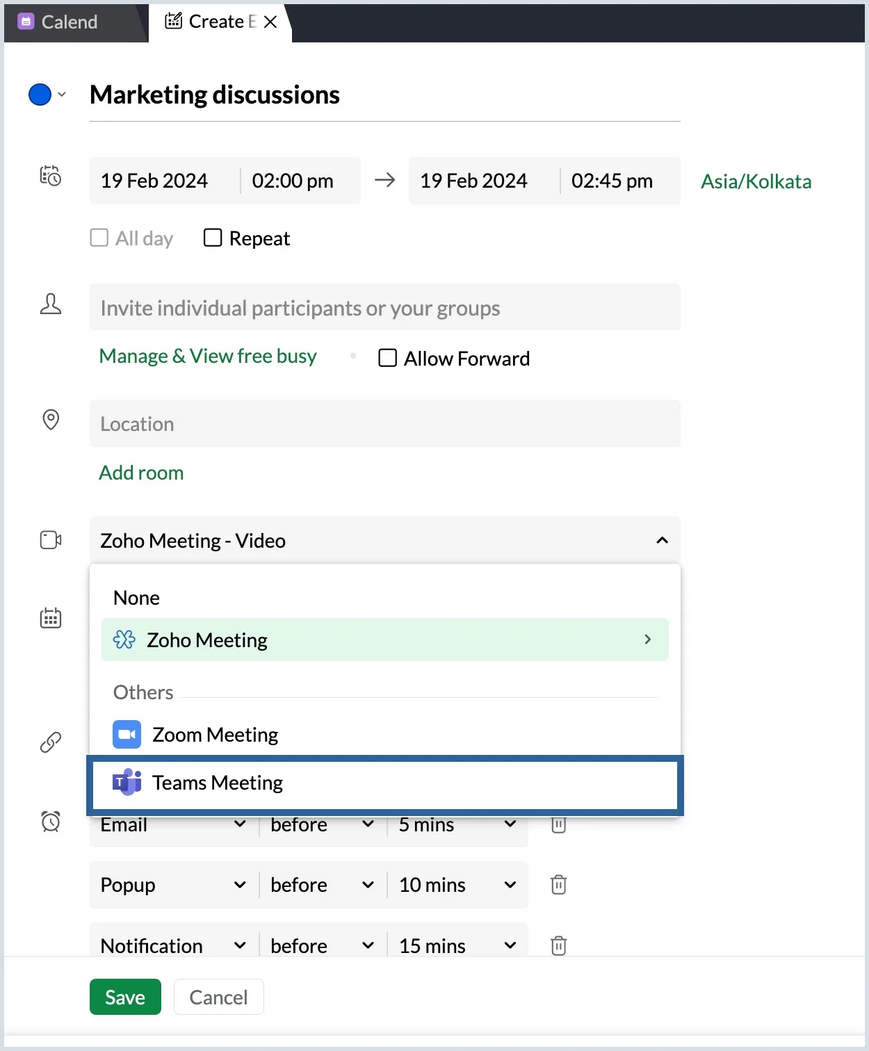 Zoho Calendar