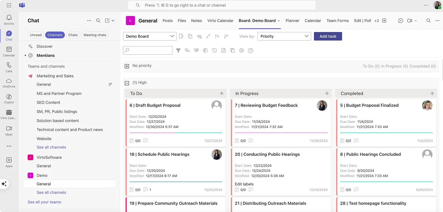 Virto Kanban within Teams