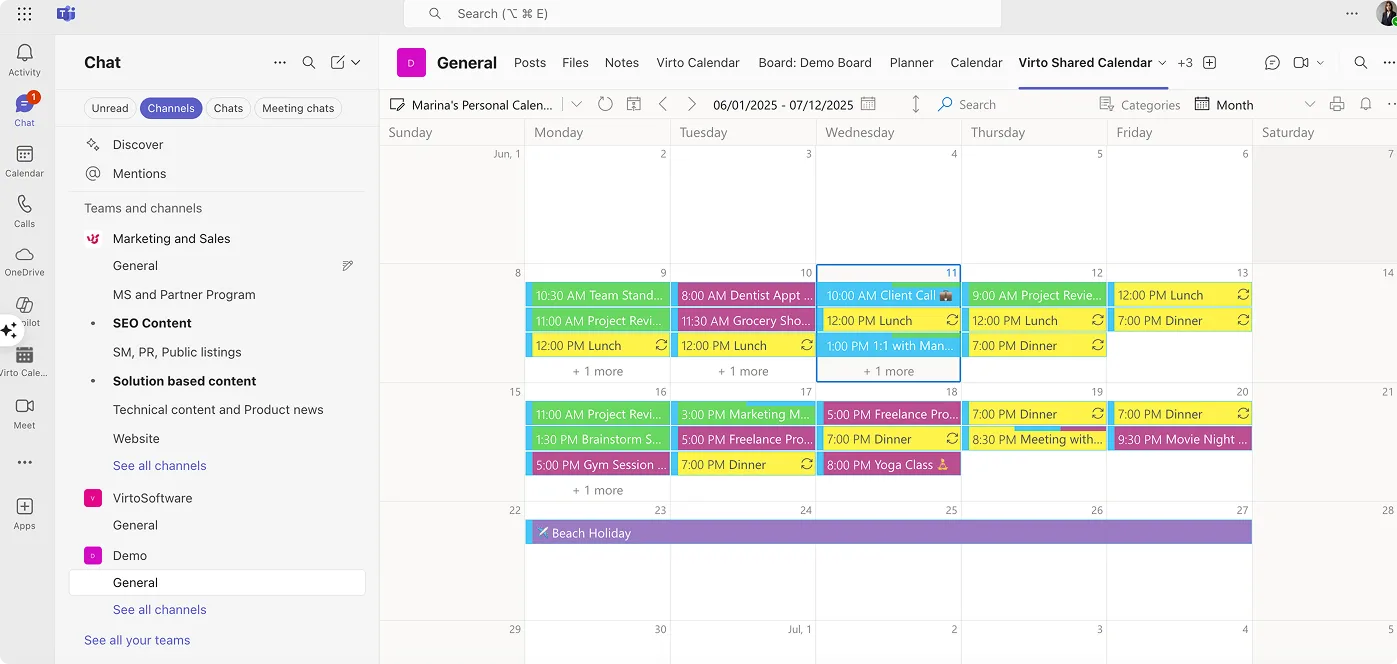 Virto Shared Calendar in Teams.