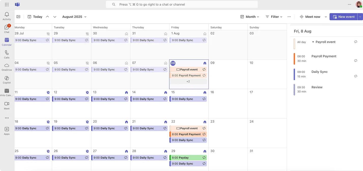 Teams calendar