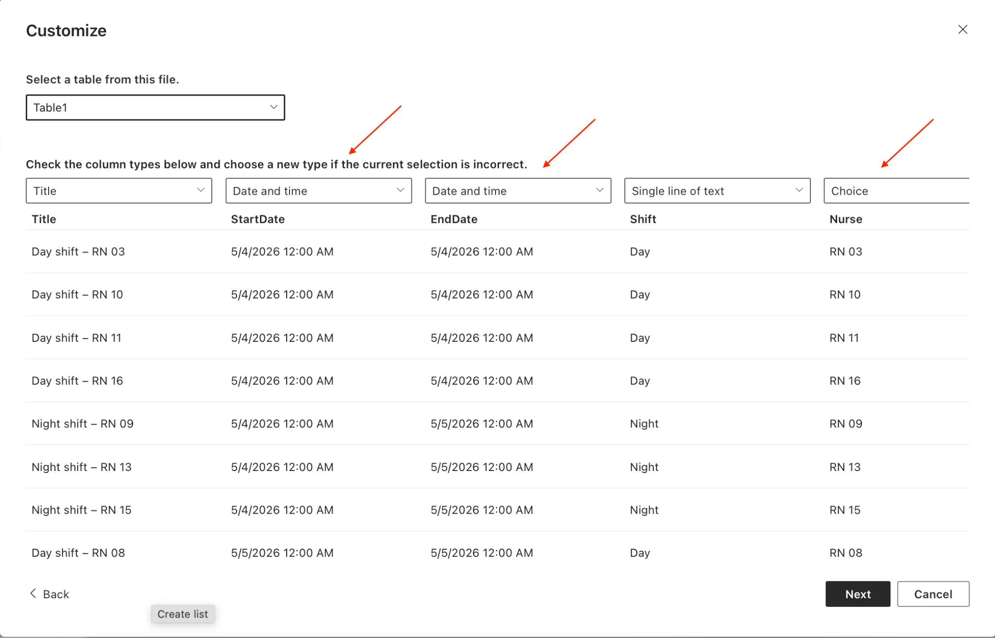 Choosing column types during SharePoint import