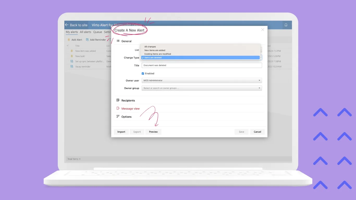 Example Virto Alerts & Reminders App