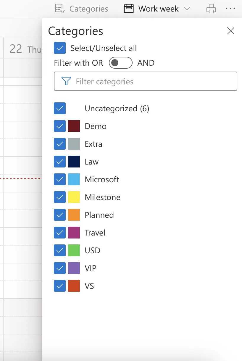 Virto Calendar category filters