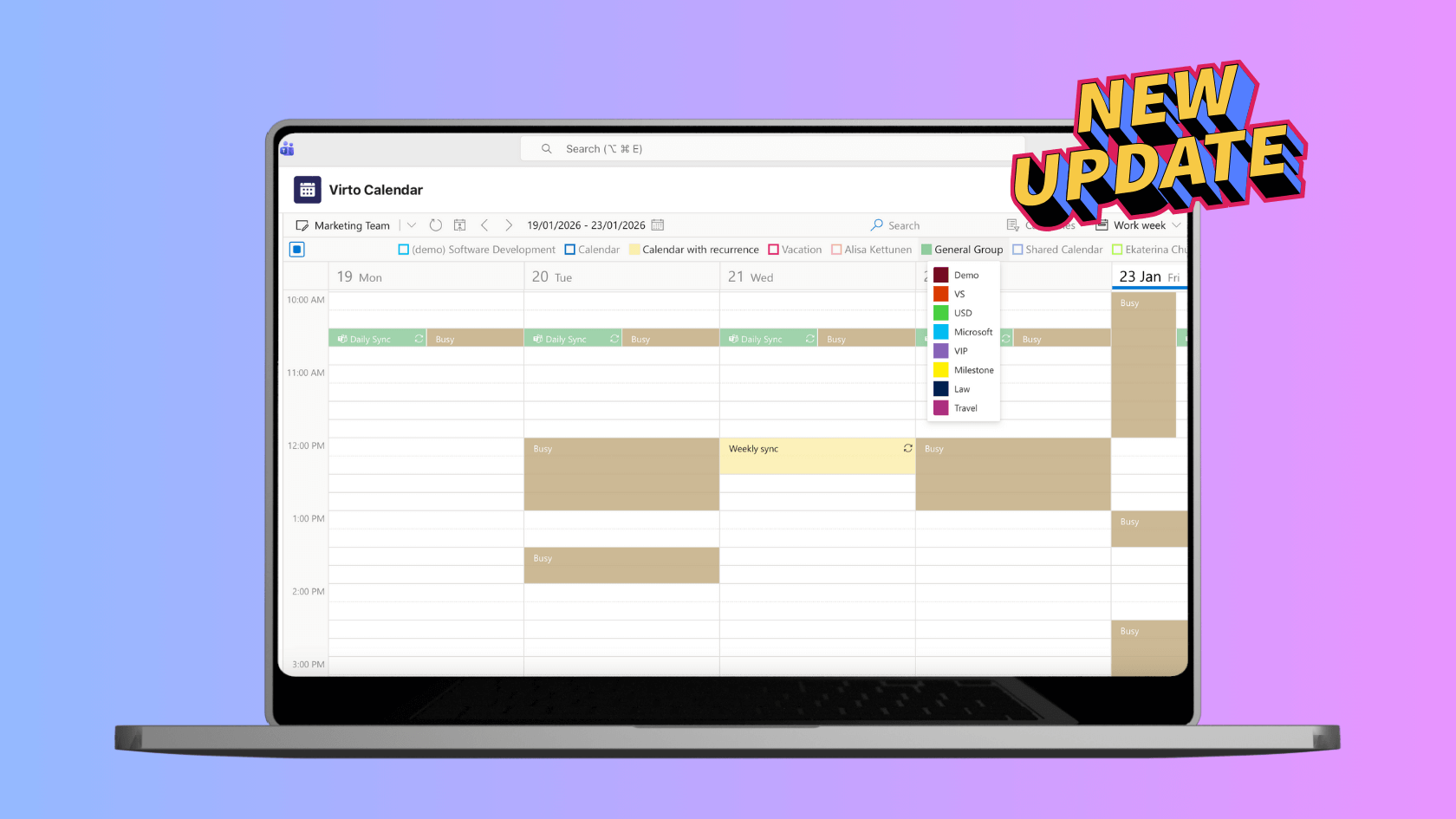 Virto Calendar App Update: Persistent Category Filters Save Your Preferences​