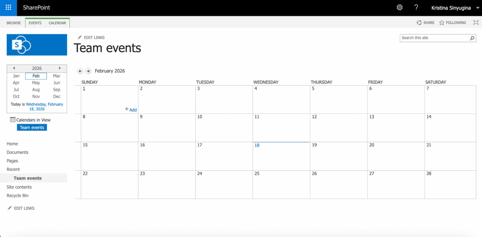 Basic Calendar in SharePoint