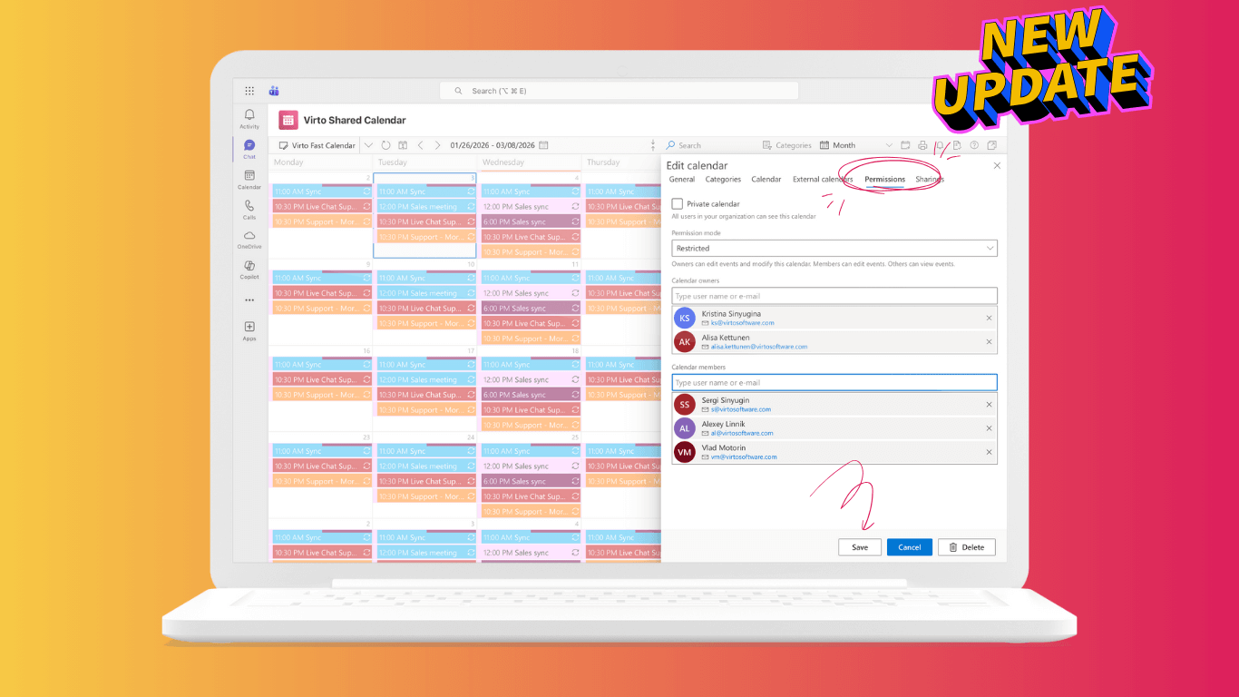 New Update: Permissions Now Available in Virto Shared Calendar