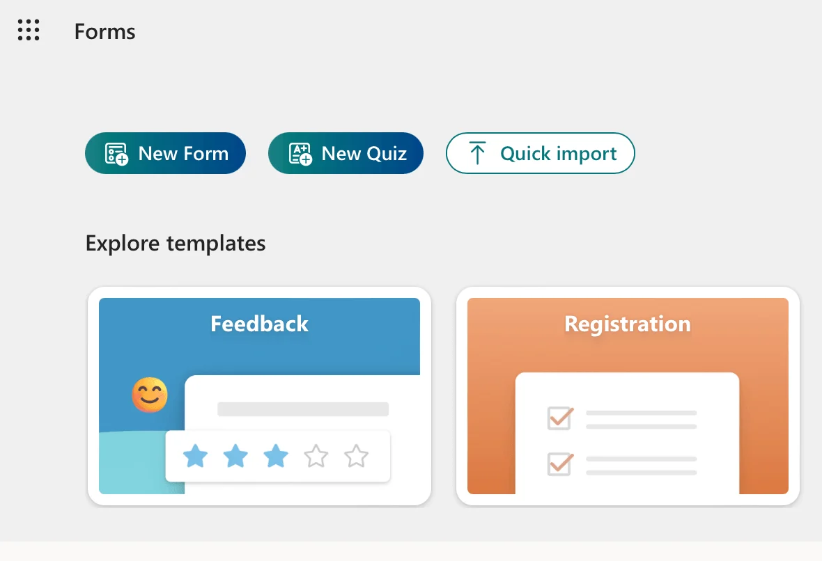 Microsoft Forms new form dashboard