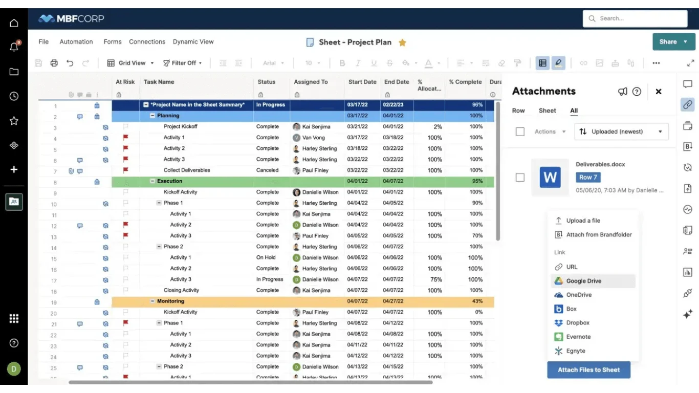 Smartsheet portfolio Gantt and grid view