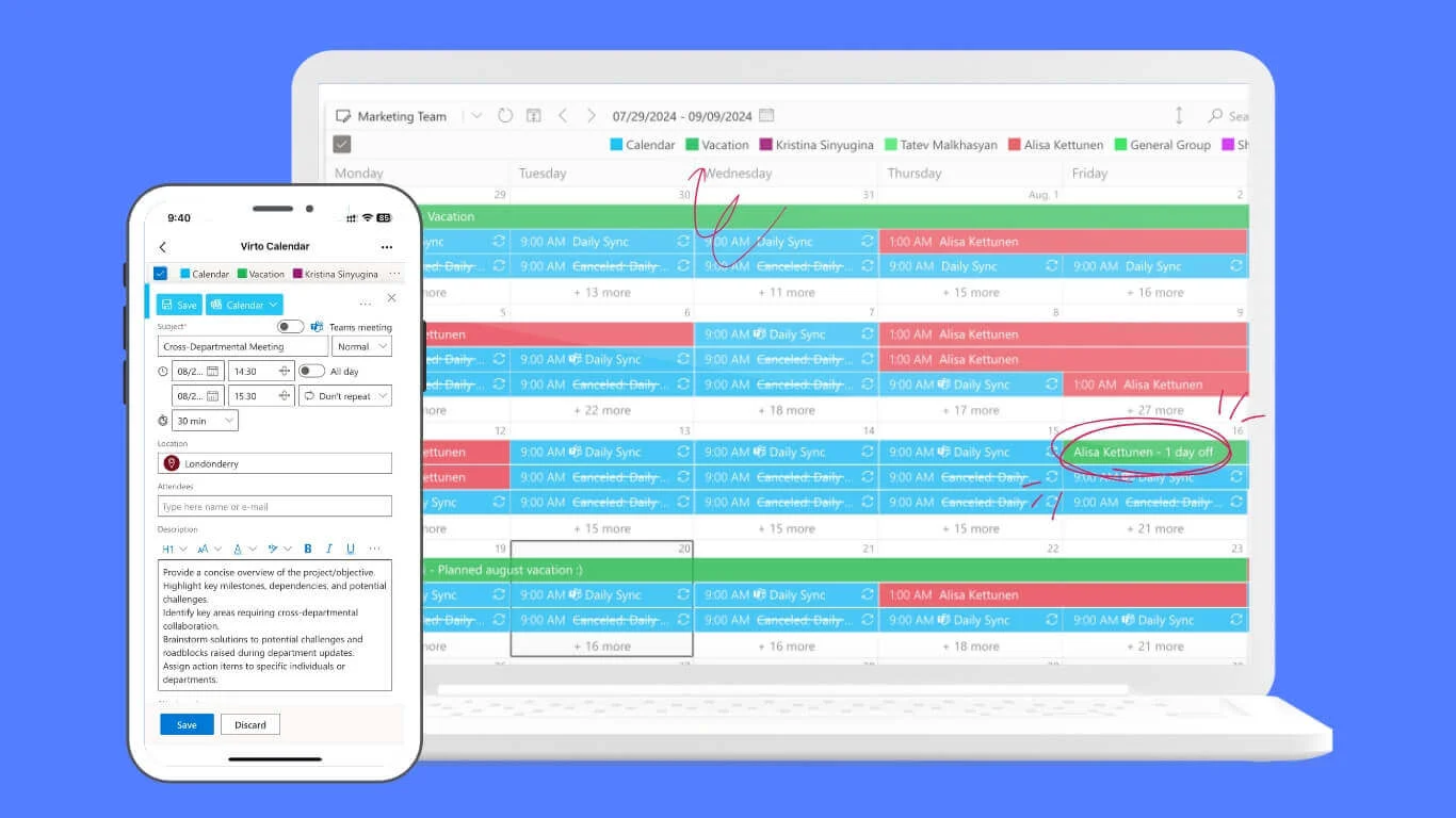 Virto Calendar App multi-source overlay view