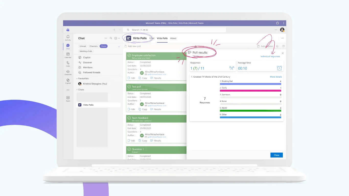 Virto Polls Teams interface overview
