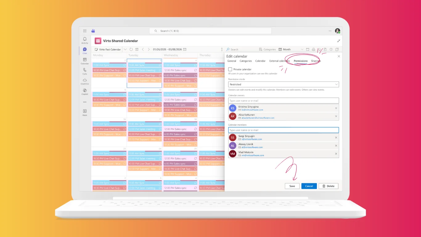 Virto Shared Calendar in Microsoft Teams