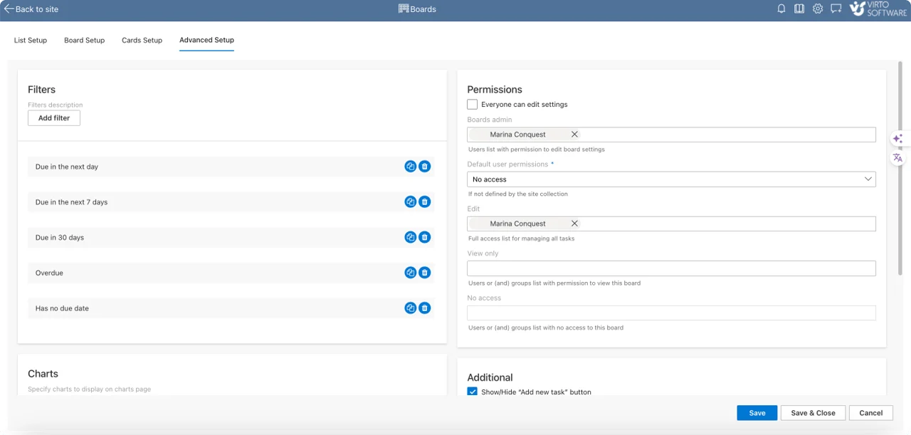 Advanced Setup overview screen