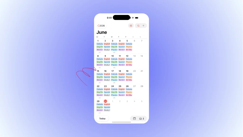 Apple Calendar month view on iPhone