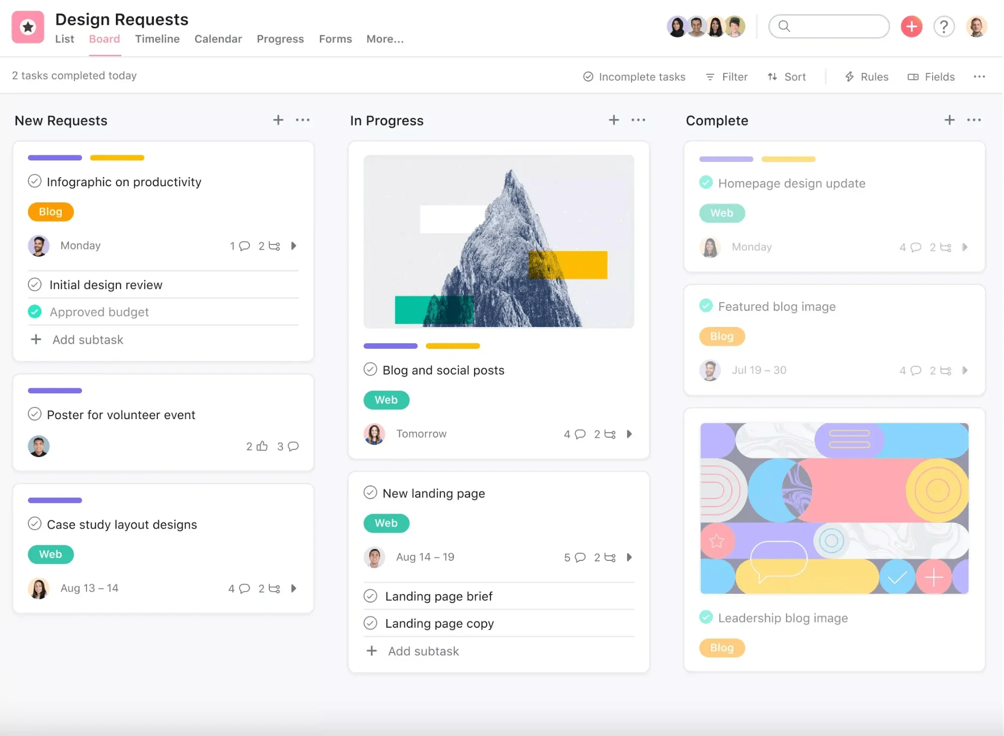 Asana kanban board view