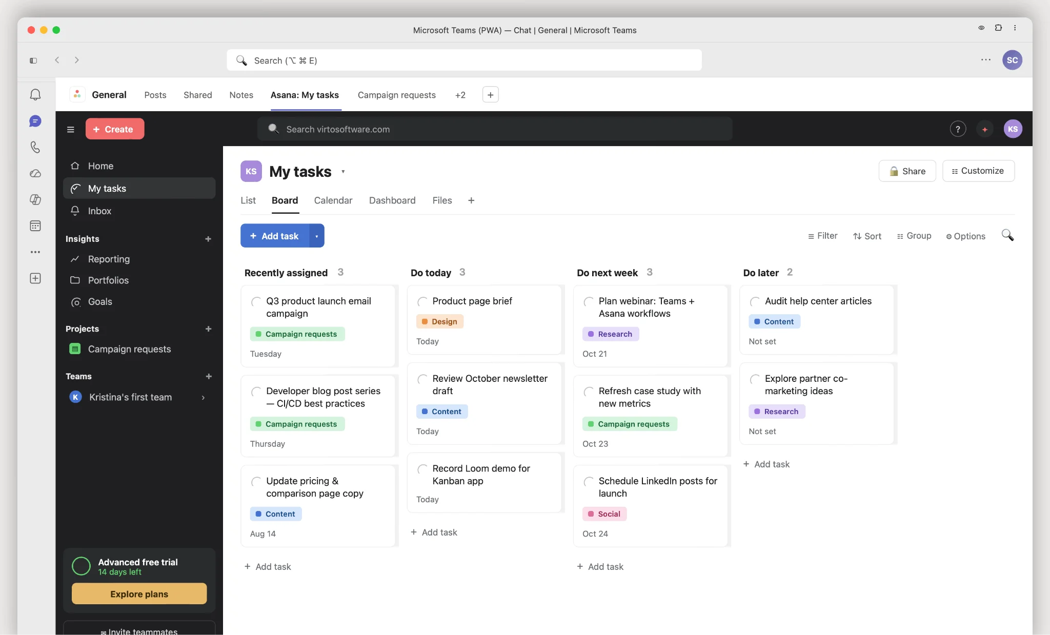 Asana in Microsoft Teams