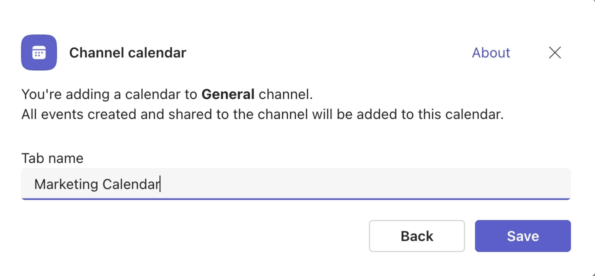 Naming and saving a new channel calendar