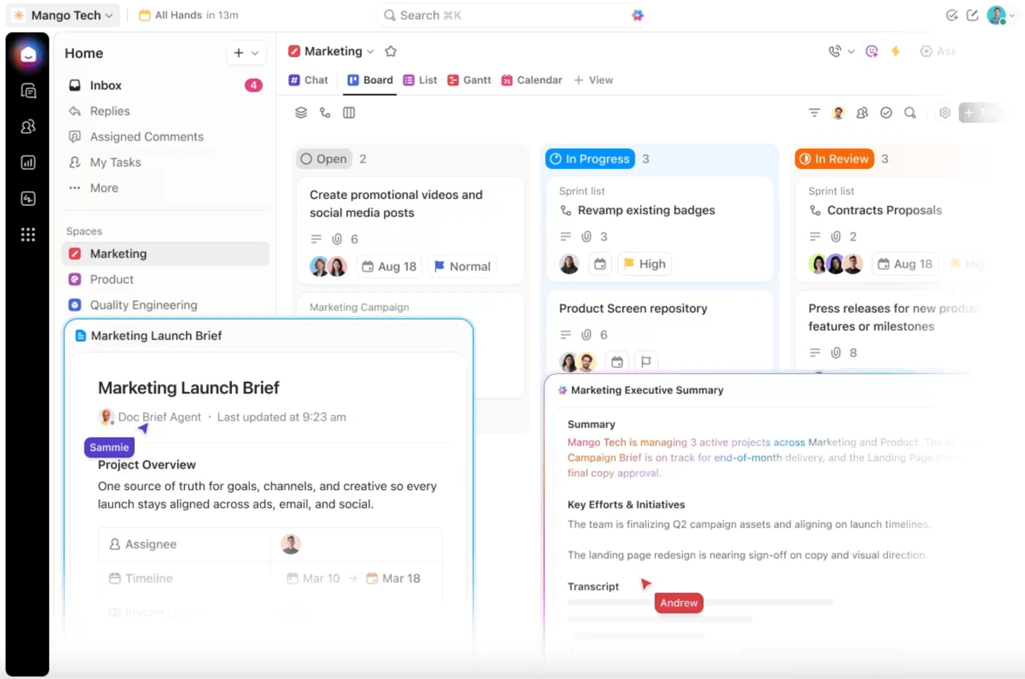 ClickUp kanban board view