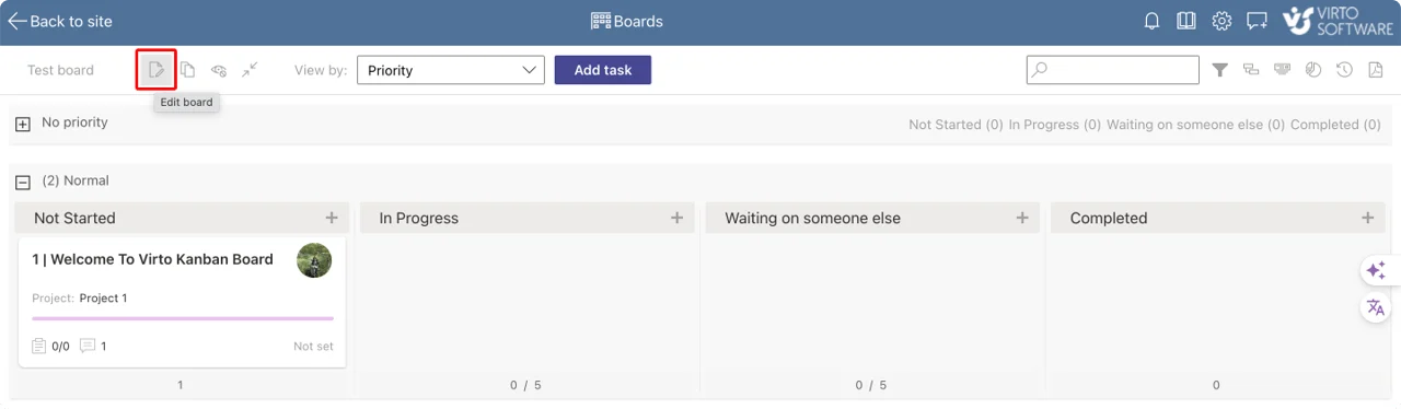 Opening board settings Edit board menu