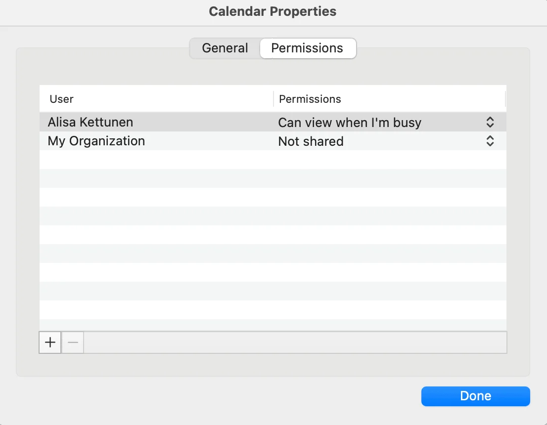 Mac calendar sharing properties dialog