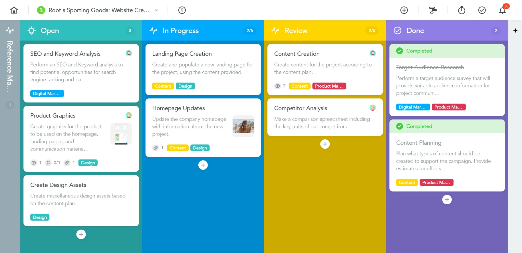 MeisterTask kanban board screenshot