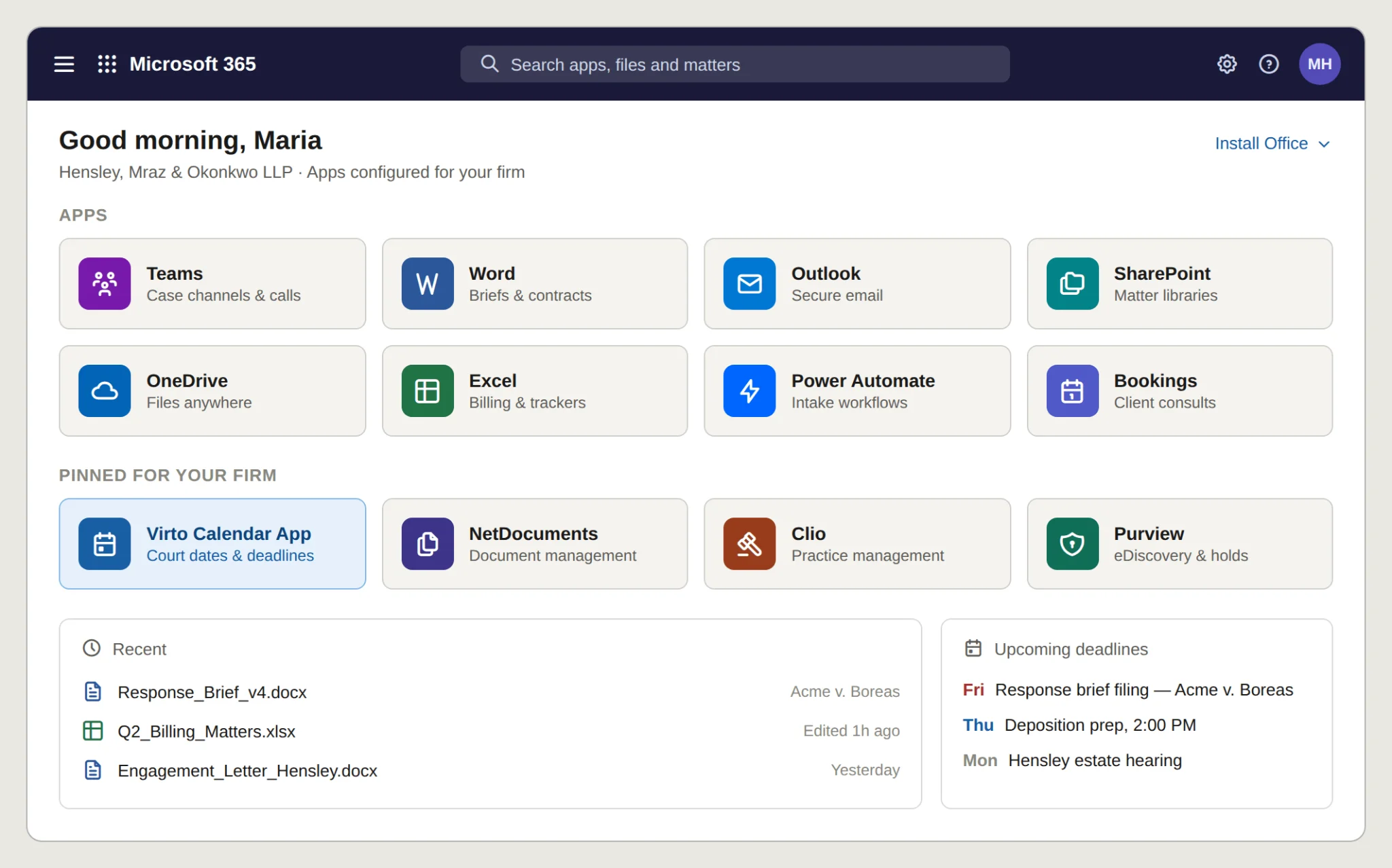 M365 app suite for legal