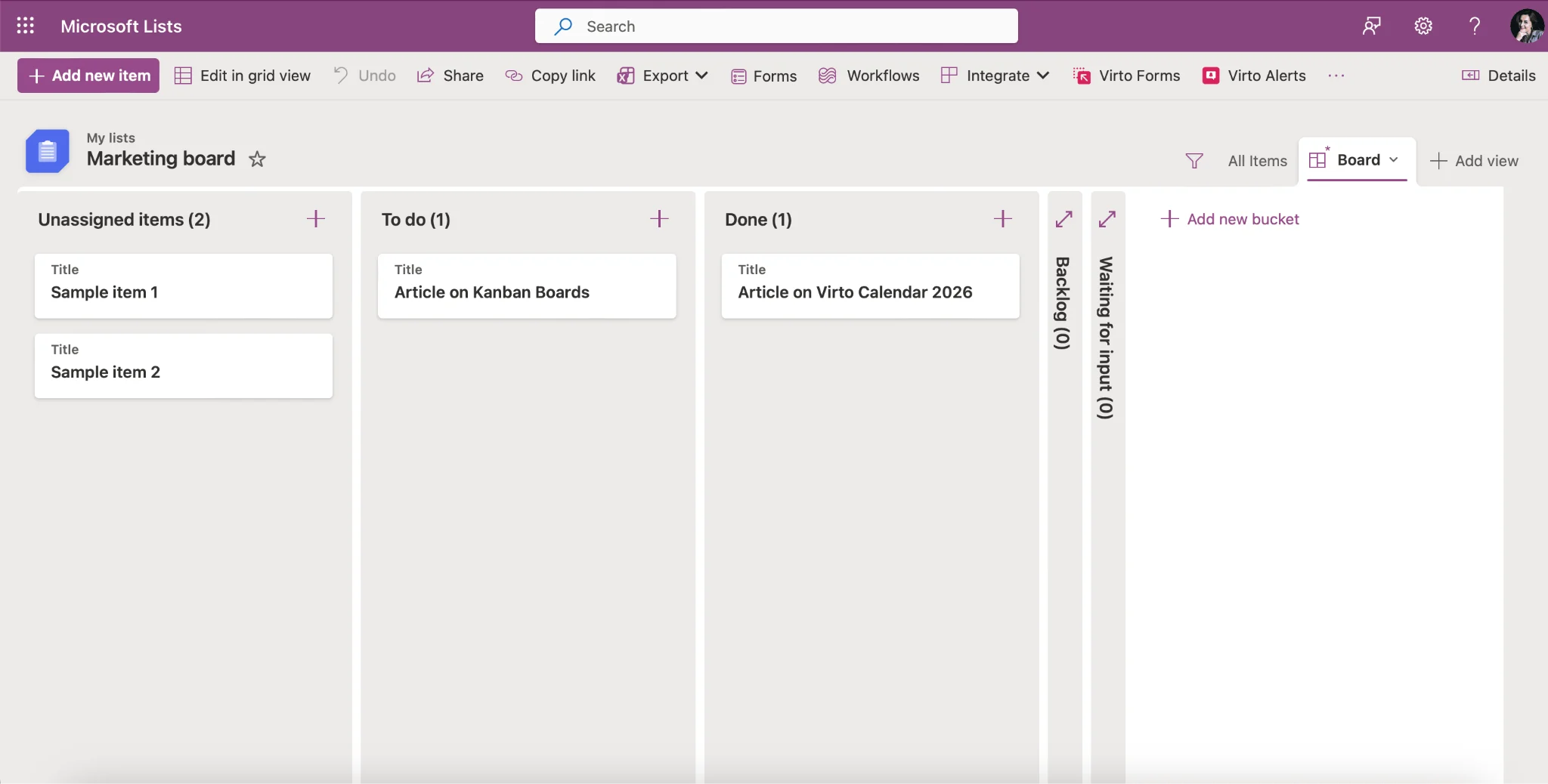 Microsoft Lists board view in SharePoint Online