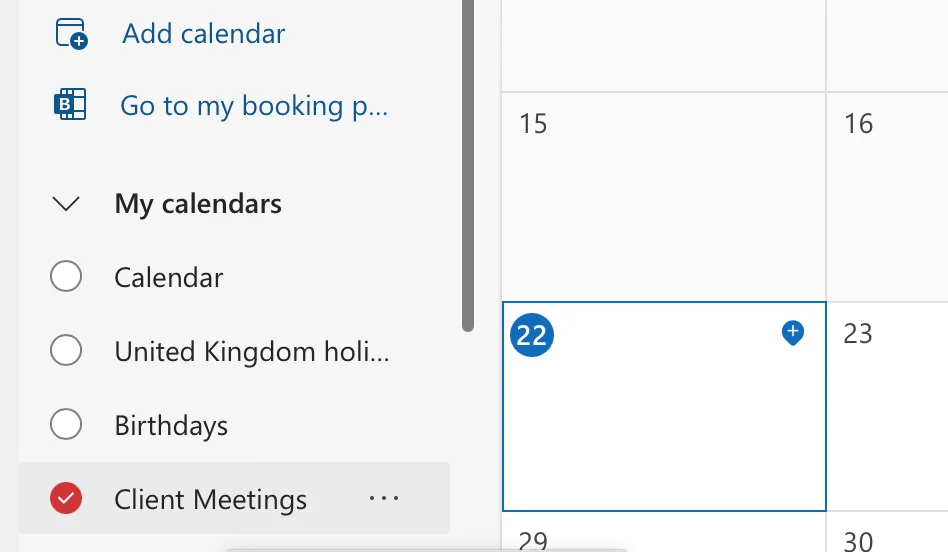 Name and save the new Outlook calendar