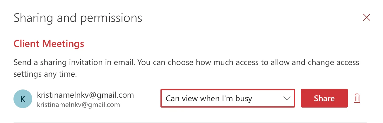 Specify external recipient and permission level