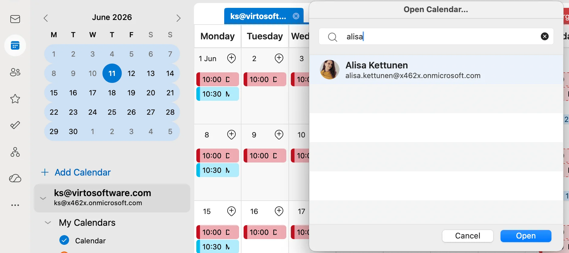 Adding a colleague&rsquo;s calendar in Outlook for Mac