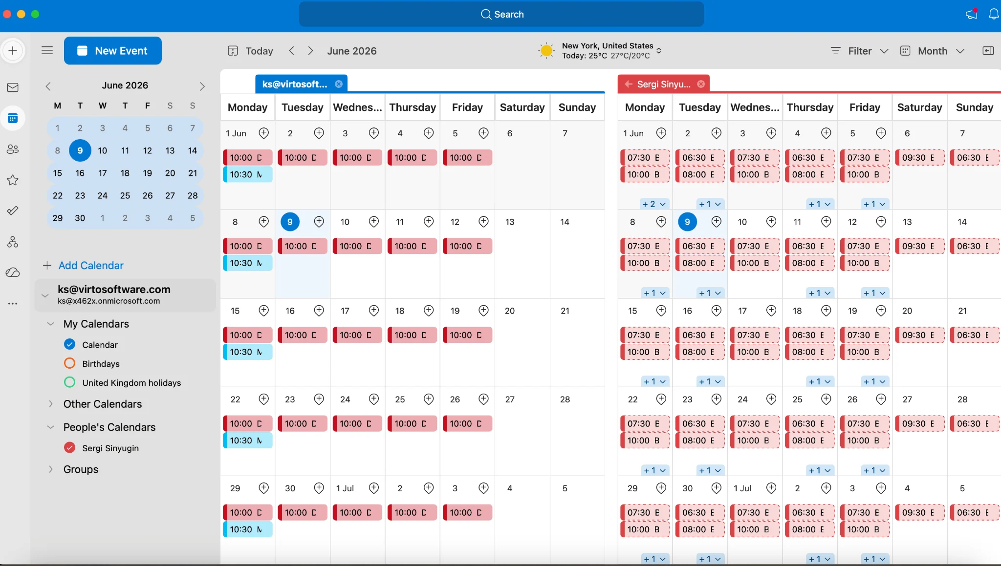 Viewing colleague calendar side by side in Outlook for Mac