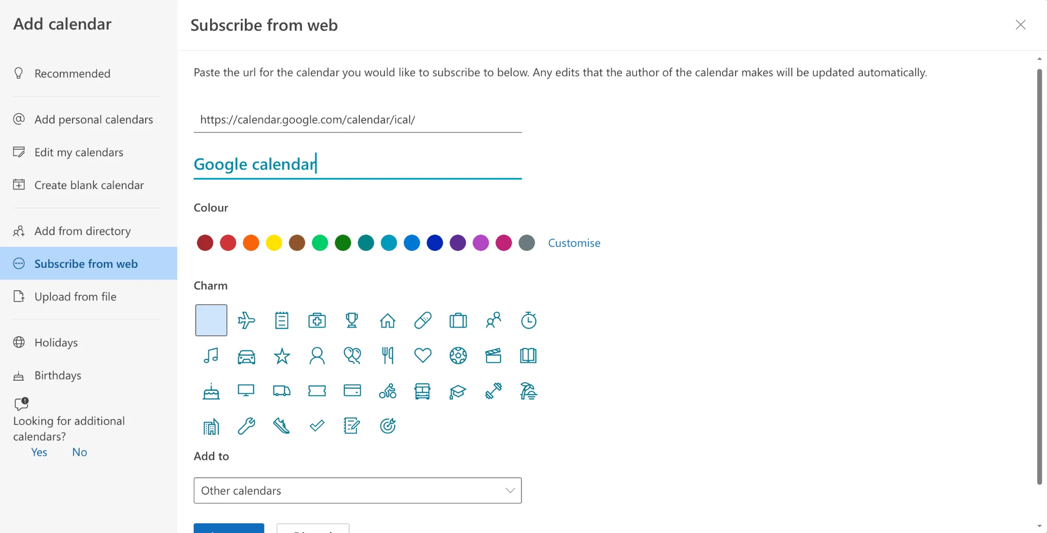 Subscribe from web in Outlook